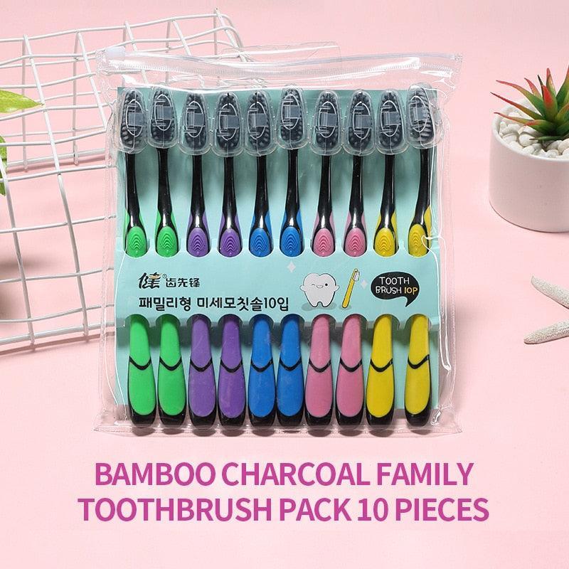 10PCS Macaron toothbrush clean adult bamboo charcoal soft toothbrush Teeth Deep Cleaning Portable Travel Dental Oral Care - ItemBear.com