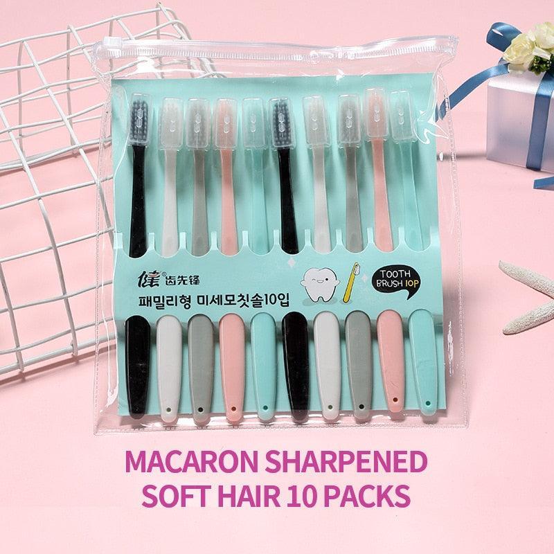 10PCS Macaron toothbrush clean adult bamboo charcoal soft toothbrush Teeth Deep Cleaning Portable Travel Dental Oral Care - ItemBear.com