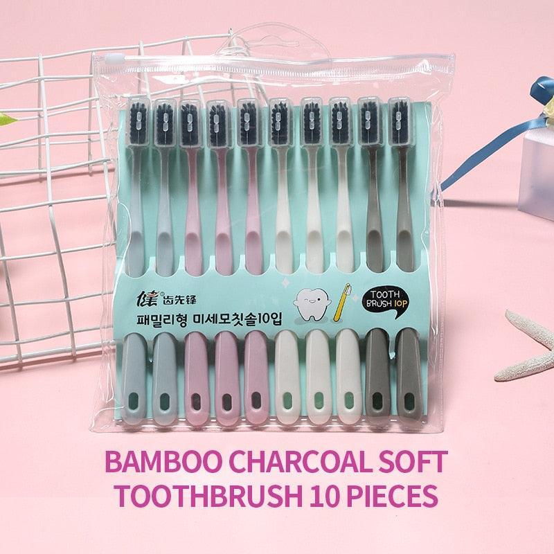 10PCS Macaron toothbrush clean adult bamboo charcoal soft toothbrush Teeth Deep Cleaning Portable Travel Dental Oral Care - ItemBear.com