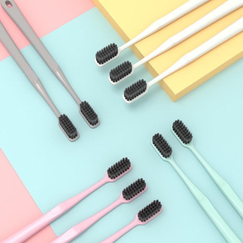 10PCS Macaron toothbrush clean adult bamboo charcoal soft toothbrush Teeth Deep Cleaning Portable Travel Dental Oral Care - ItemBear.com