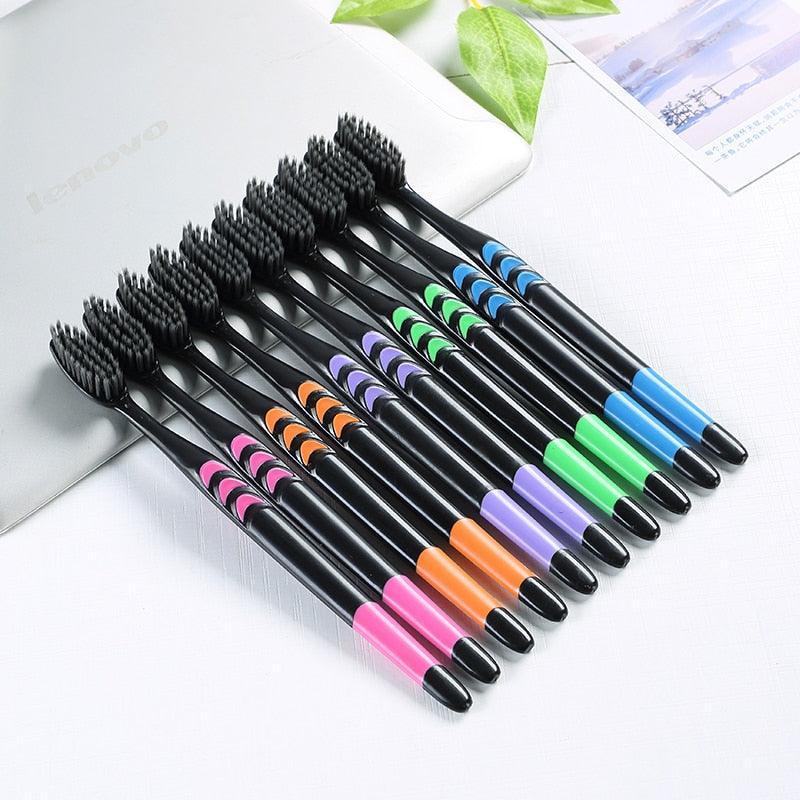 10pcs Toothbrush Soft Bristle Adult Bamboo Charcoal Household Fine Wool Antibacterial Men and Women Family Dental Oral Care - ItemBear.com