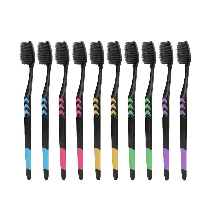 10pcs Toothbrush Soft Bristle Adult Bamboo Charcoal Household Fine Wool Antibacterial Men and Women Family Dental Oral Care - ItemBear.com