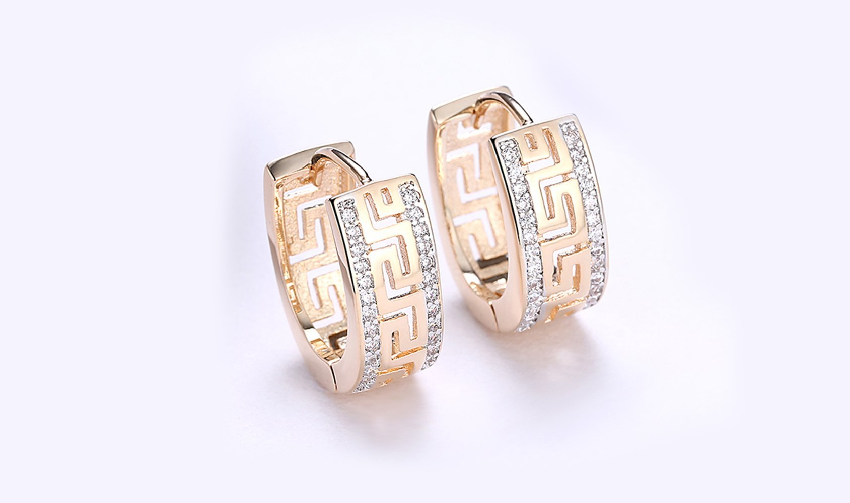 14K Gold Plated Micro-Lining Greek Design Earrings - ItemBear.com