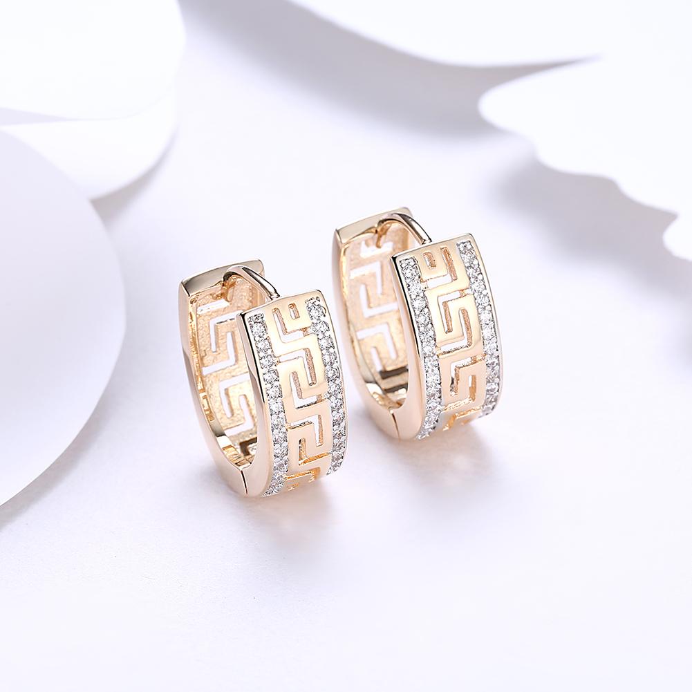 14K Gold Plated Micro-Lining Greek Design Earrings - ItemBear.com