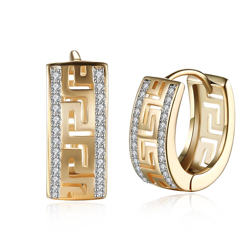 14K Gold Plated Micro-Lining Greek Design Earrings ITALY Design - ItemBear.com