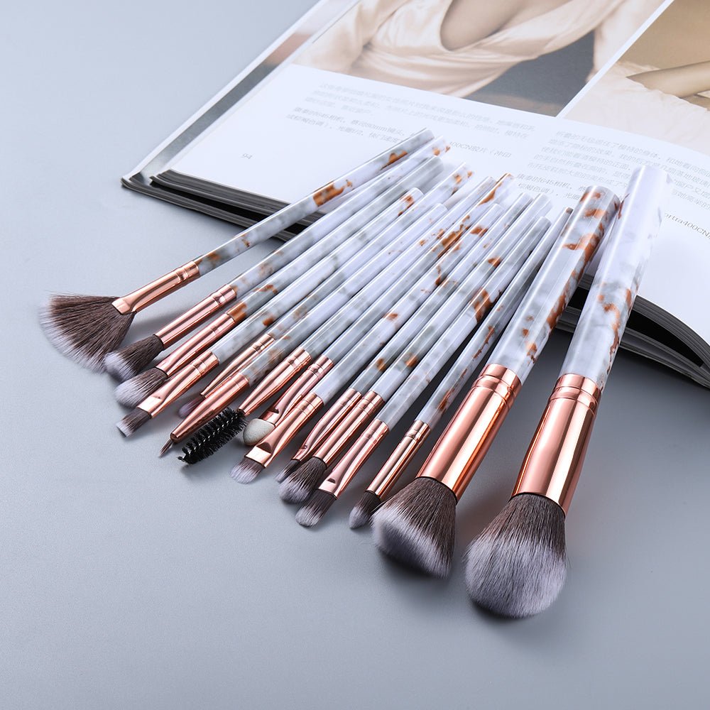 15 Marbled Design Makeup Brushes Set - ItemBear.com