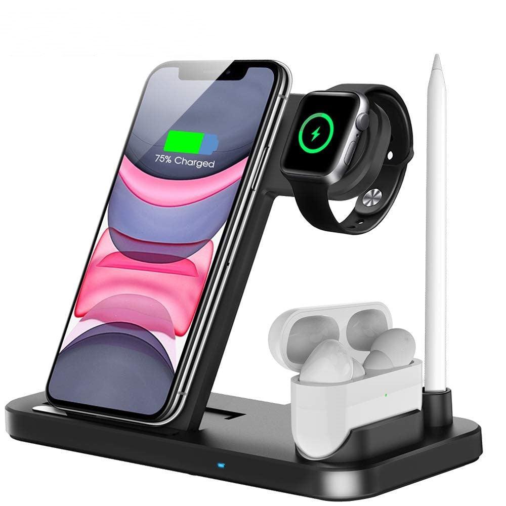 15W Fast Wireless Charger Stand For iPhone 14 13 12 11 8 Apple Watch 4 in 1 Foldable Charging Station for Airpods Pro iWatch - ItemBear.com