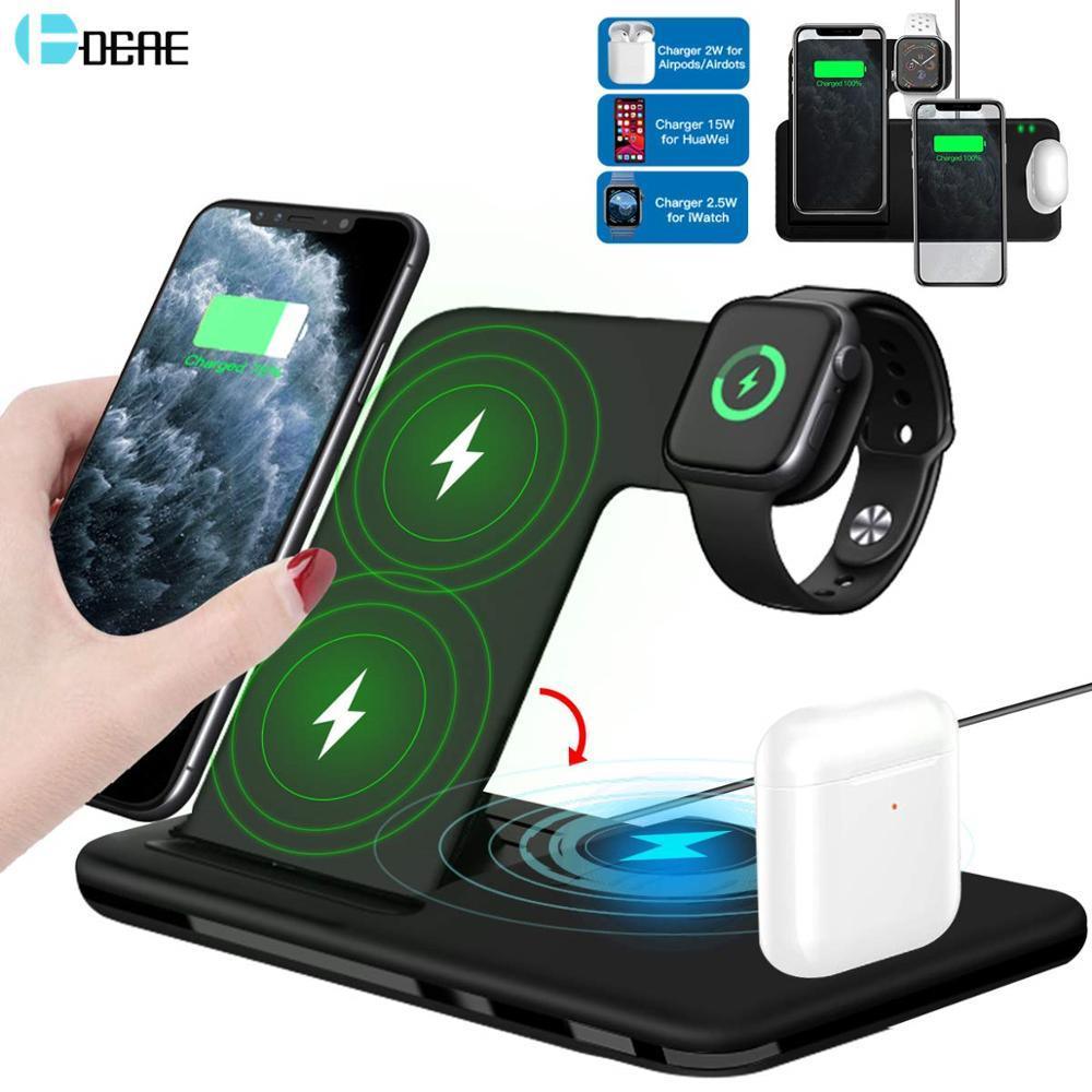 15W Fast Wireless Charger Stand For iPhone 14 13 12 11 8 Apple Watch 4 in 1 Foldable Charging Station for Airpods Pro iWatch - ItemBear.com