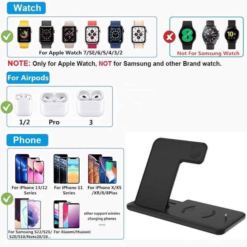 15W Fast Wireless Charger Stand For iPhone 14 13 12 11 8 Apple Watch 4 in 1 Foldable Charging Station for Airpods Pro iWatch - ItemBear.com