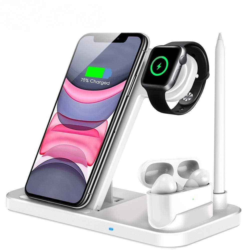 15W Fast Wireless Charger Stand For iPhone 14 13 12 11 8 Apple Watch 4 in 1 Foldable Charging Station for Airpods Pro iWatch - ItemBear.com