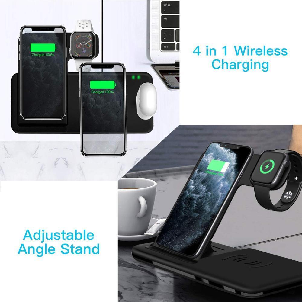 15W Fast Wireless Charger Stand For iPhone 14 13 12 11 8 Apple Watch 4 in 1 Foldable Charging Station for Airpods Pro iWatch - ItemBear.com