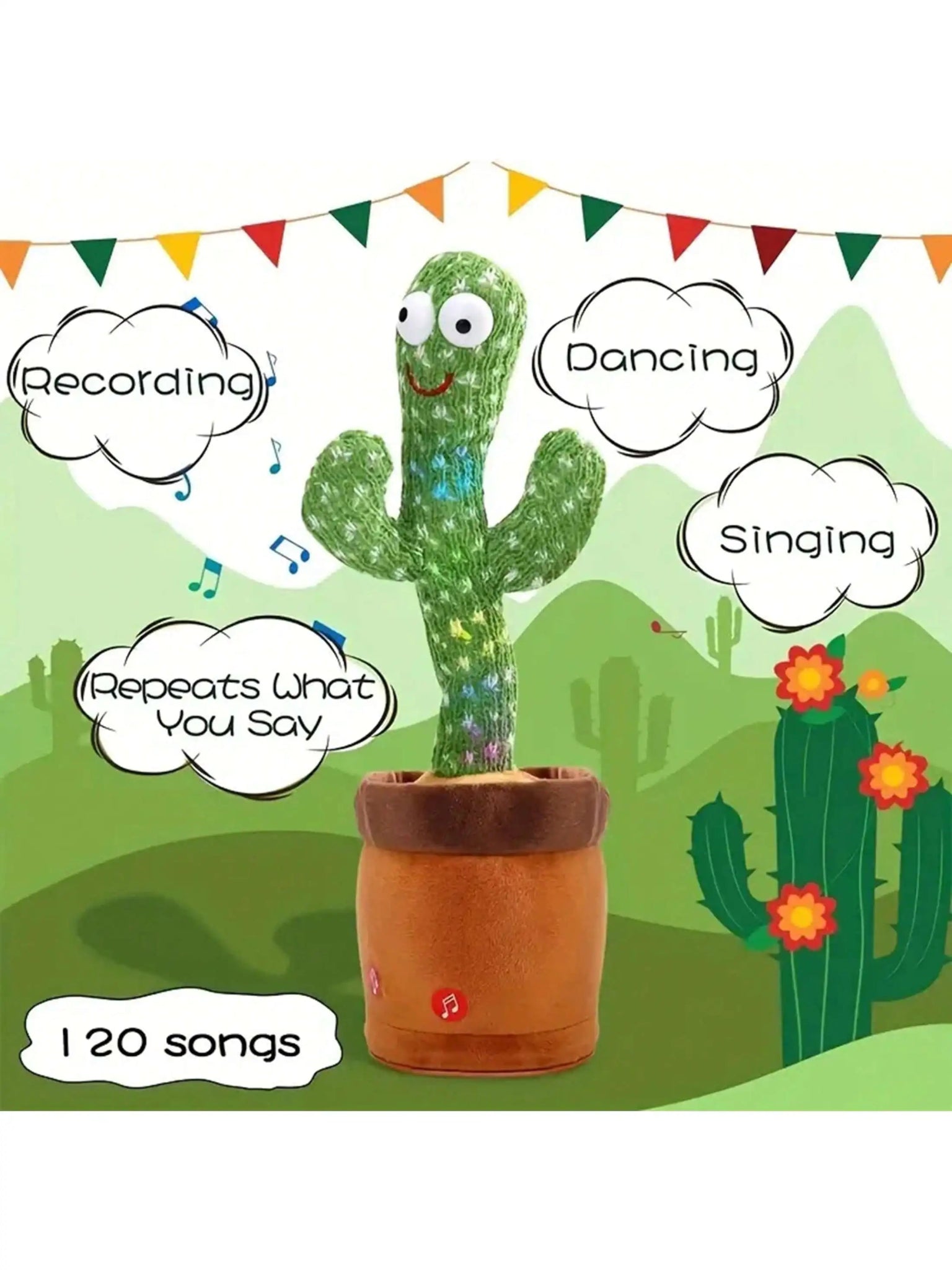 1pc-Dancing Talking Cactus Toys For Baby Boys And Girls, Singing Mimicking Recording Repeating What You Say Sunny Cactus Up Plus - ItemBear.com