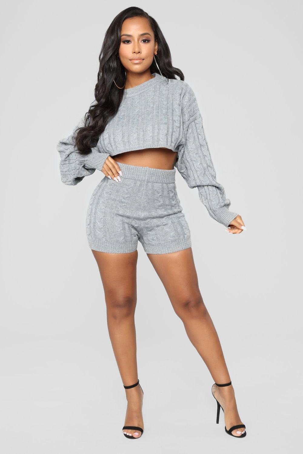 2 Piece Set Women Long Sleeve Crop Tops Bodycon - ItemBear.com