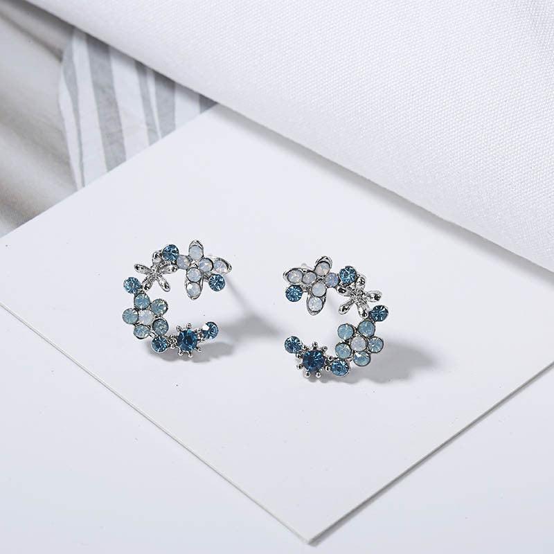 2020 New Arrival Classic Round Pink Green Crystal Stud Earrings Sweet Flower Cirlce Jewelry Fashion Brincos Gift for women - ItemBear.com