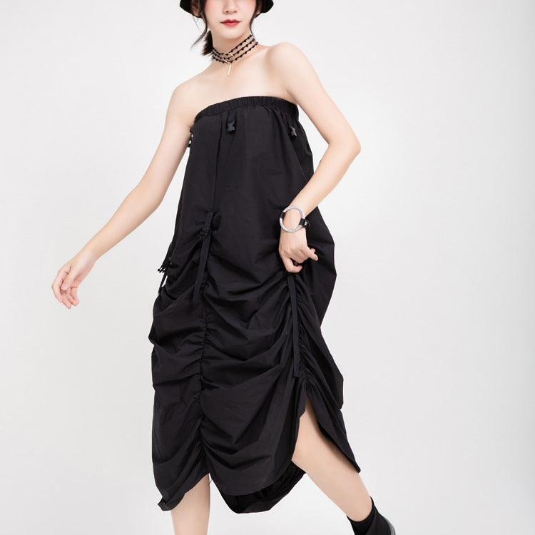 2021 dark wind adjustment fork buckle two wear tube top dress irregular pleated skirt female 1170 - ItemBear.com