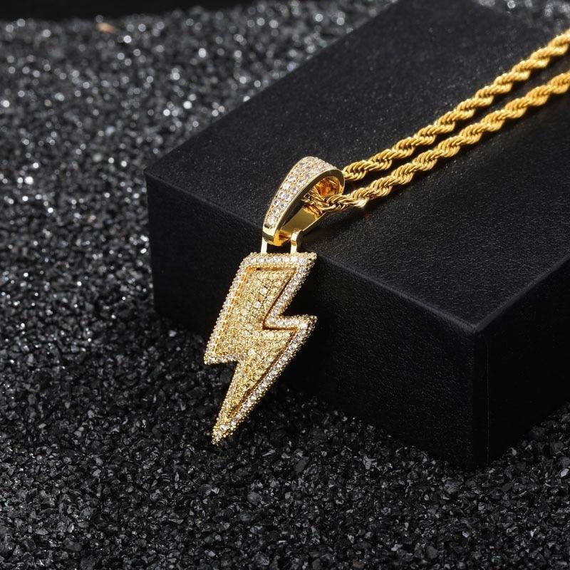 2021 Jewelry Fashion Retro Full Zircon Lightning Necklace Men's Hip Hop Party Locomotive Accessories Pendant Necklace Jewelry - ItemBear.com