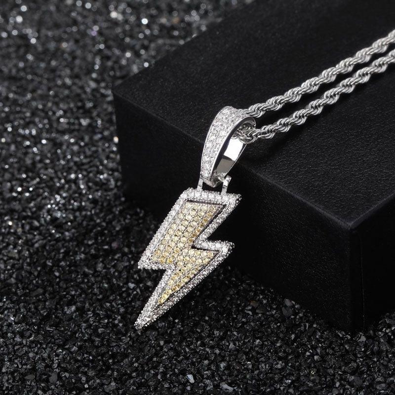 2021 Jewelry Fashion Retro Full Zircon Lightning Necklace Men's Hip Hop Party Locomotive Accessories Pendant Necklace Jewelry - ItemBear.com