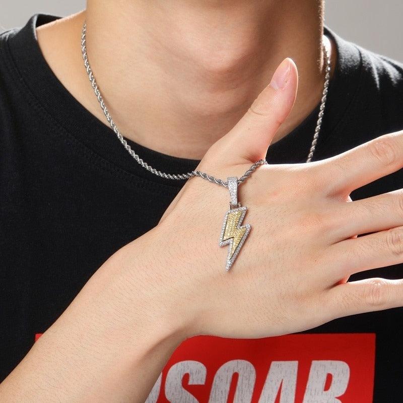 2021 Jewelry Fashion Retro Full Zircon Lightning Necklace Men's Hip Hop Party Locomotive Accessories Pendant Necklace Jewelry - ItemBear.com