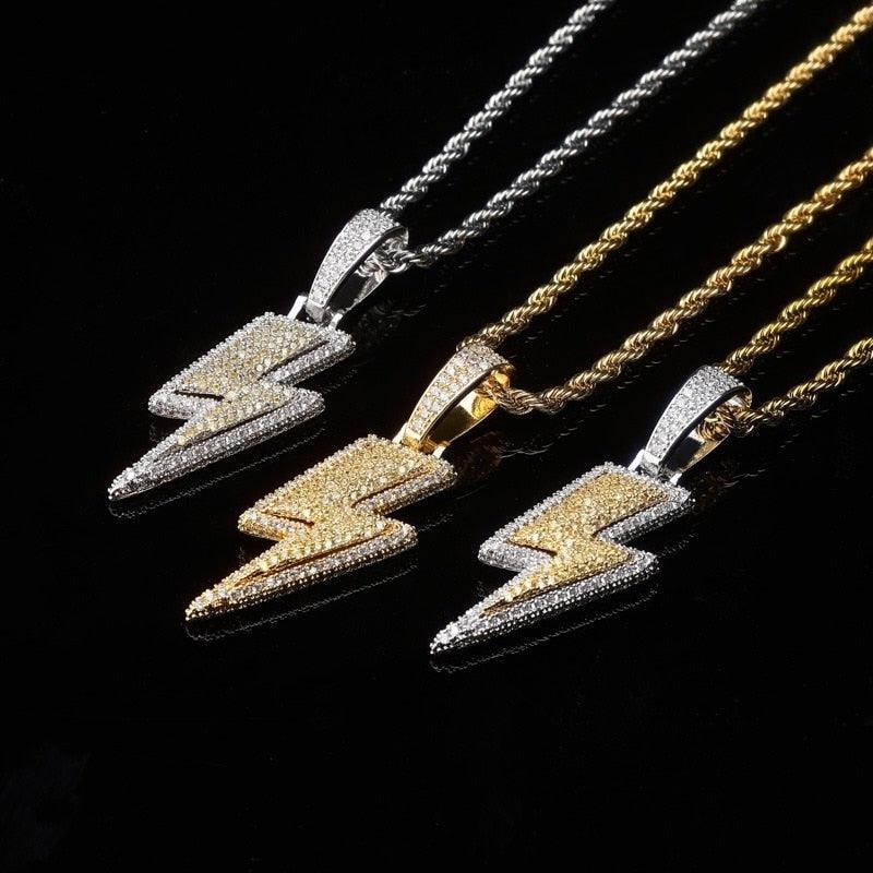 2021 Jewelry Fashion Retro Full Zircon Lightning Necklace Men's Hip Hop Party Locomotive Accessories Pendant Necklace Jewelry - ItemBear.com