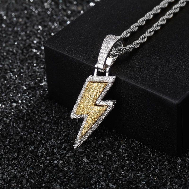 2021 Jewelry Fashion Retro Full Zircon Lightning Necklace Men's Hip Hop Party Locomotive Accessories Pendant Necklace Jewelry - ItemBear.com