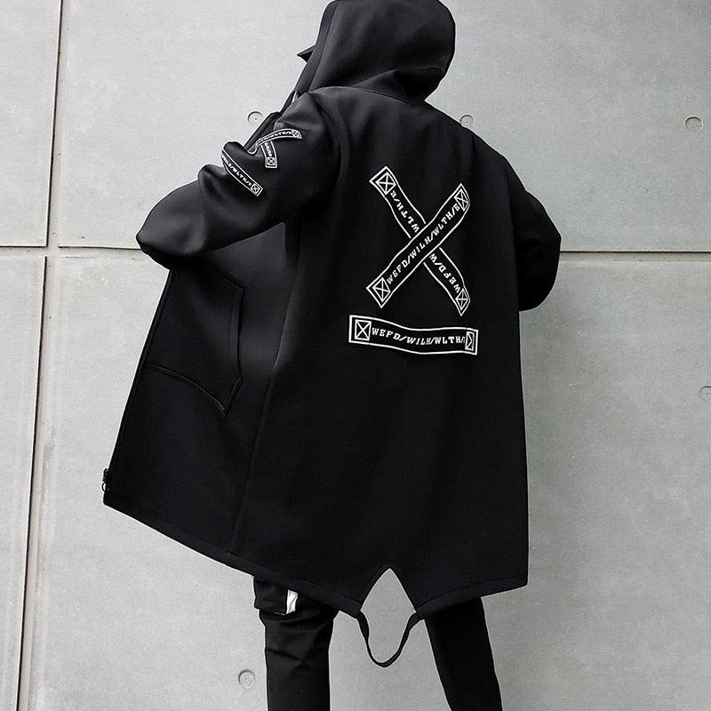 2023 Autumn Men Hooded Jackets Print Harajuku Windbreaker Ribbon Overcoat Male Casual Outwear Hip Hop Streetwear Coats LBZ155 - ItemBear.com