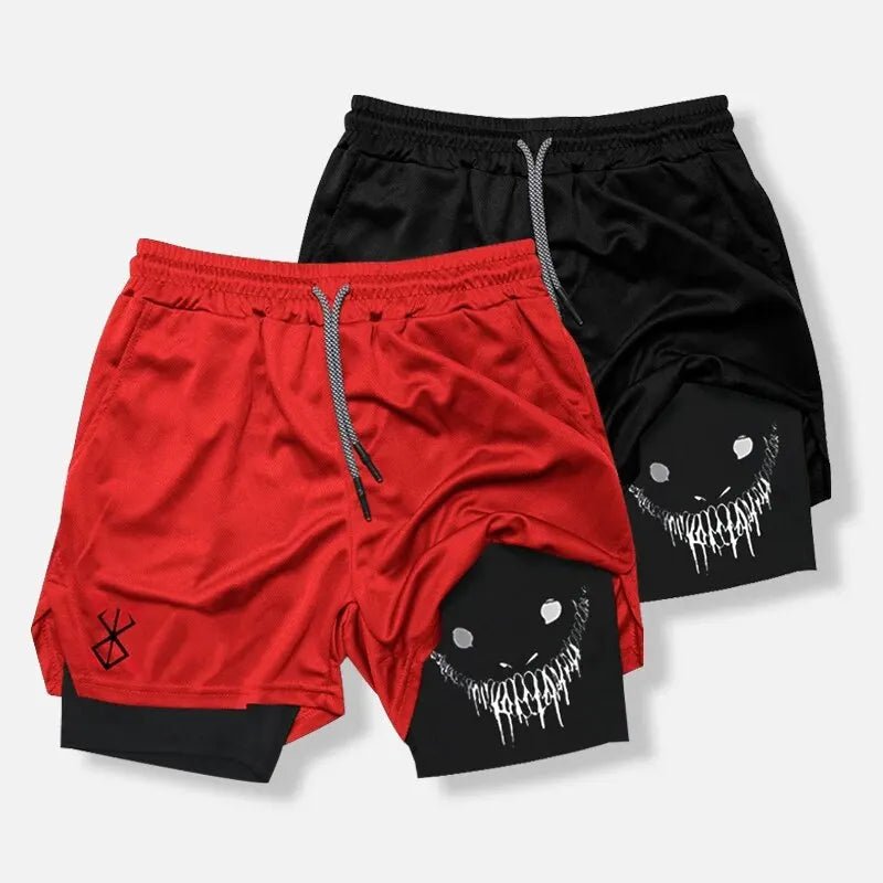 2024 New Men'S Fitness Training Skinny Shorts Demon Print Summer 2 in 1 Quick Dry Gym Beach Jogging Shorts Outdoor Sportwear - ItemBear.com