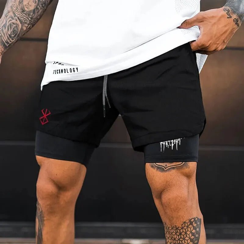 2024 New Men'S Fitness Training Skinny Shorts Demon Print Summer 2 in 1 Quick Dry Gym Beach Jogging Shorts Outdoor Sportwear - ItemBear.com