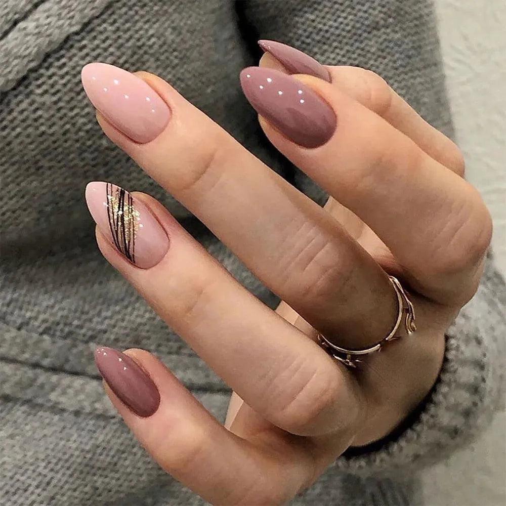 24Pcs Middle Length Ballerina Nude Pink Color False Nails Design With Heart Pattern DIY Artificial Fake Nails With Press Glue - ItemBear.com