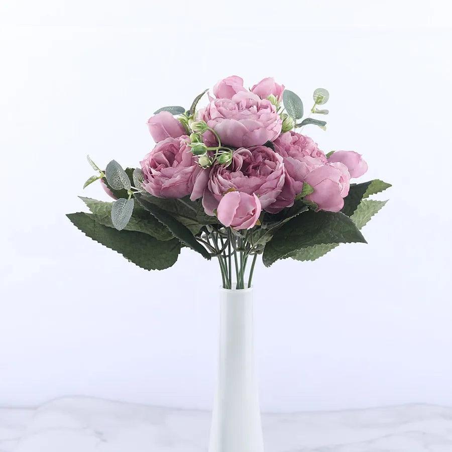 30cm Rose Pink Silk Peony Artificial Flowers Bouquet 5 Big Head and 4 Bud Cheap Fake Flowers for Home Wedding Decoration indoor - ItemBear.com