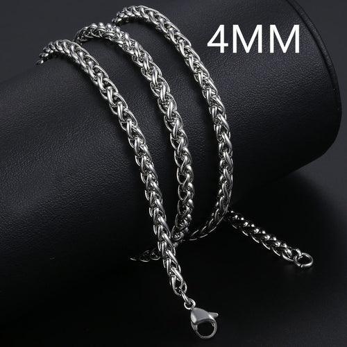 3/4/5/6/8mm Braided Wheat Link Chain For Men Women Stainless Steel - ItemBear.com