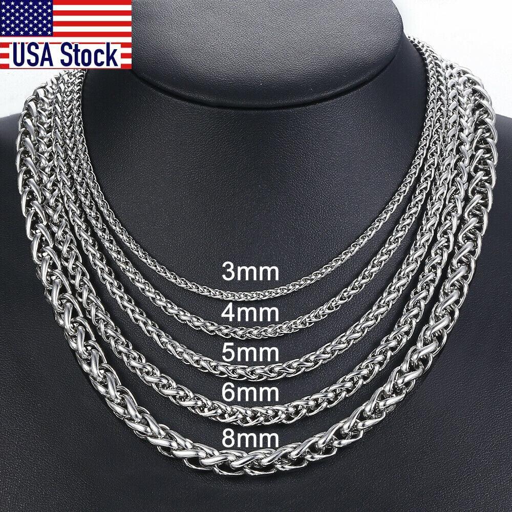 3/4/5/6/8mm Braided Wheat Link Chain For Men Women Stainless Steel - ItemBear.com