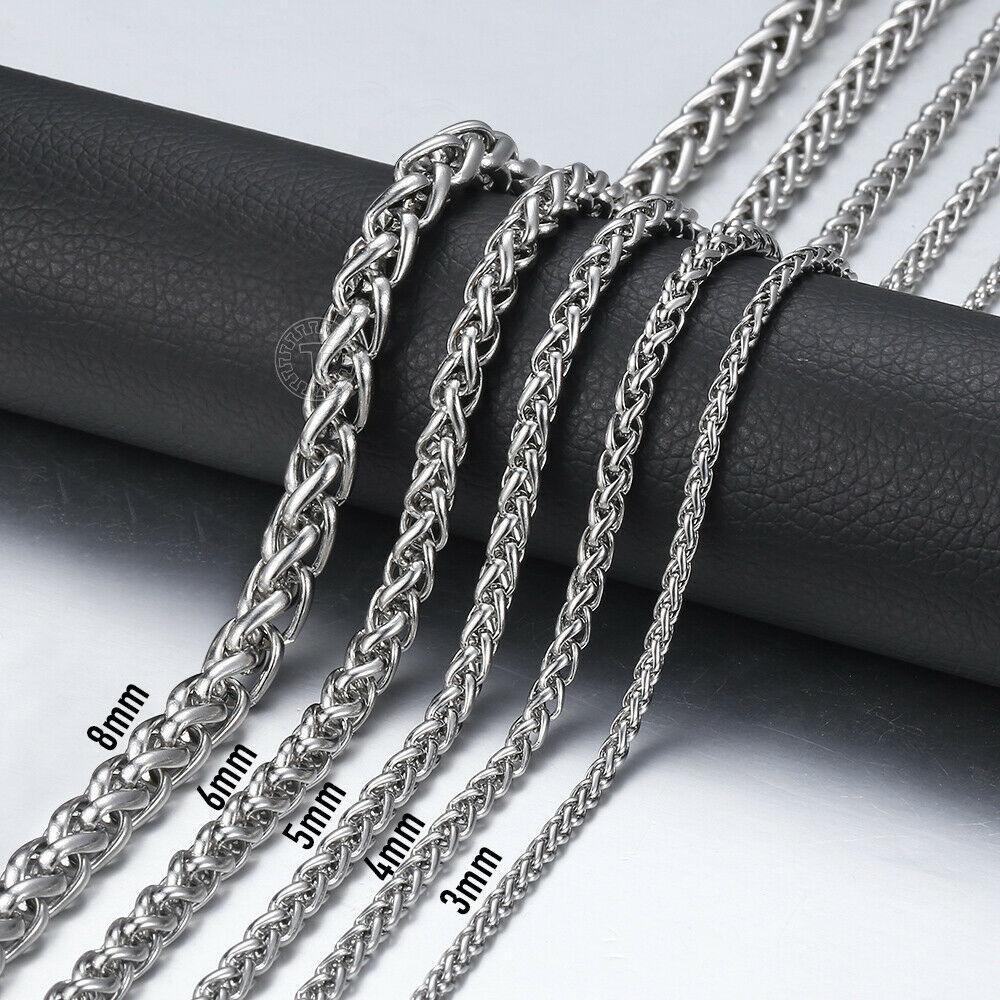 3/4/5/6/8mm Braided Wheat Link Chain For Men Women Stainless Steel - ItemBear.com