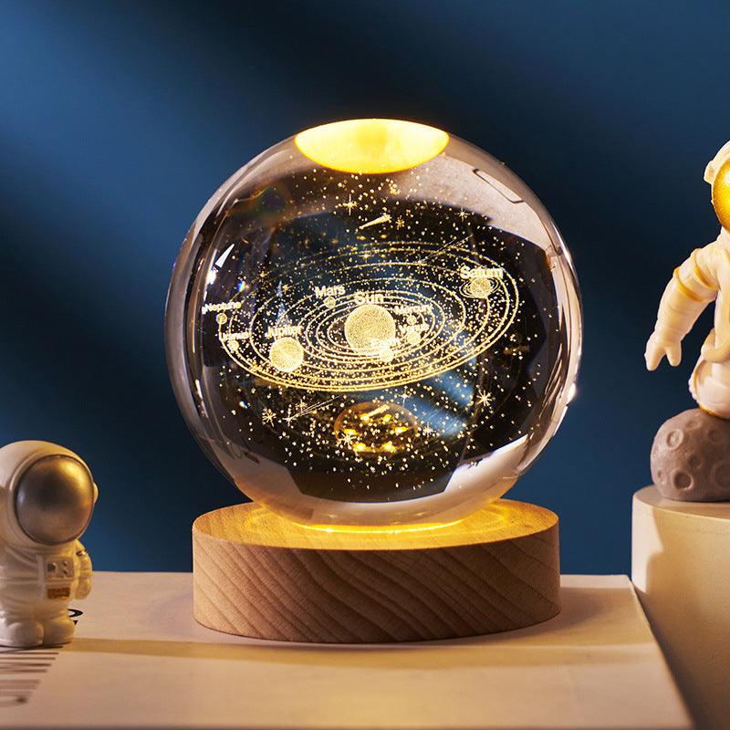 3D inner carved luminous crystal ball creative decoration cosmic whale moon astronaut galaxy birthday gift - ItemBear.com