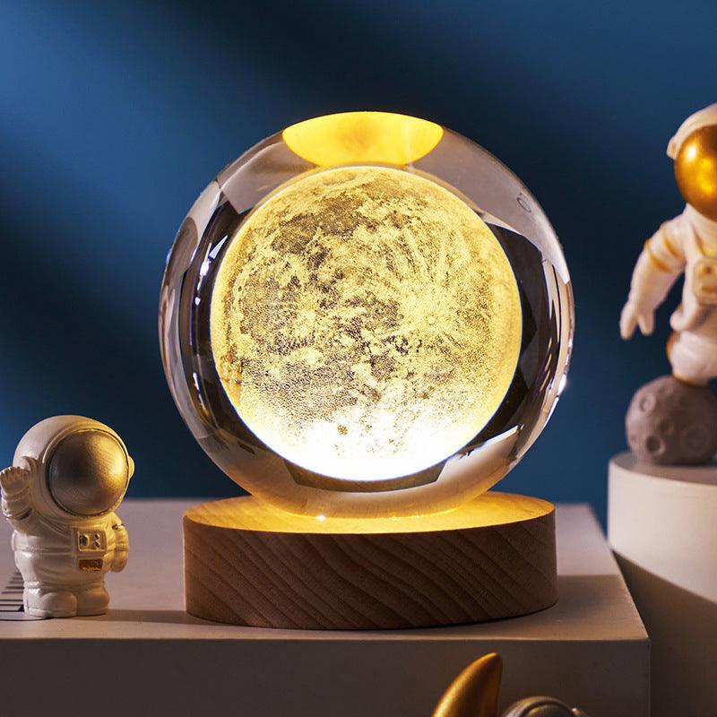 3D inner carved luminous crystal ball creative decoration cosmic whale moon astronaut galaxy birthday gift - ItemBear.com