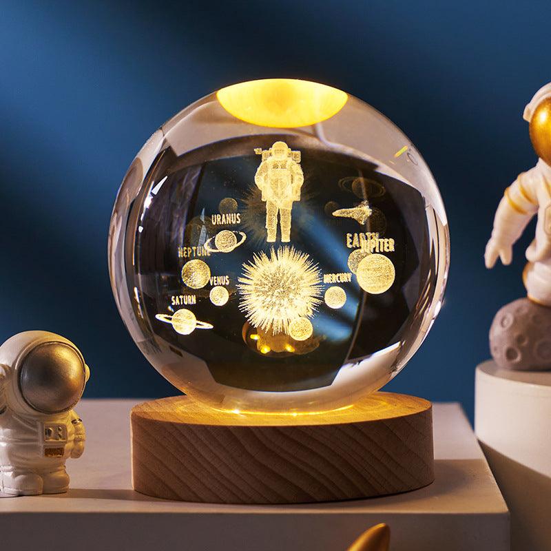 3D inner carved luminous crystal ball creative decoration cosmic whale moon astronaut galaxy birthday gift - ItemBear.com