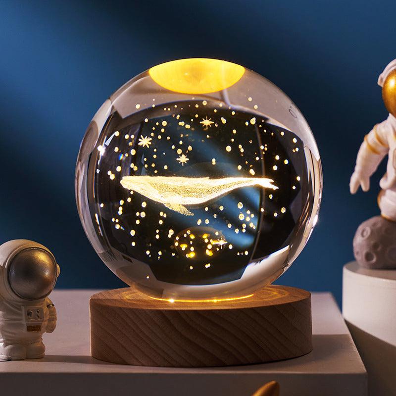 3D inner carved luminous crystal ball creative decoration cosmic whale moon astronaut galaxy birthday gift - ItemBear.com