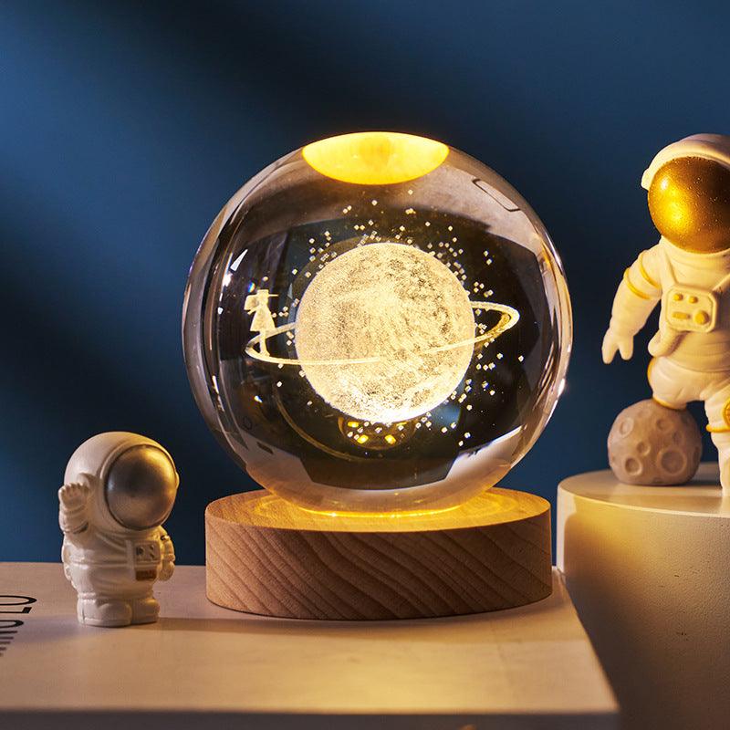 3D inner carved luminous crystal ball creative decoration cosmic whale moon astronaut galaxy birthday gift - ItemBear.com