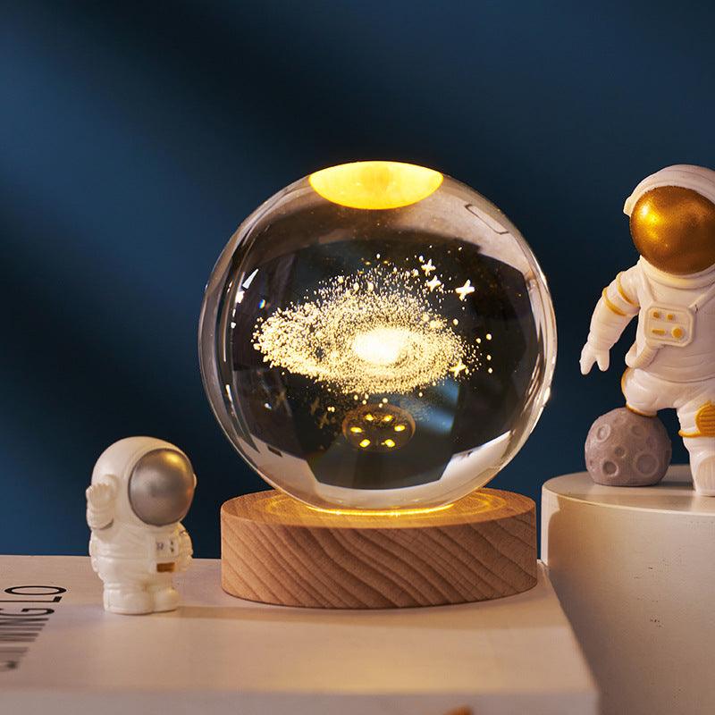 3D inner carved luminous crystal ball creative decoration cosmic whale moon astronaut galaxy birthday gift - ItemBear.com