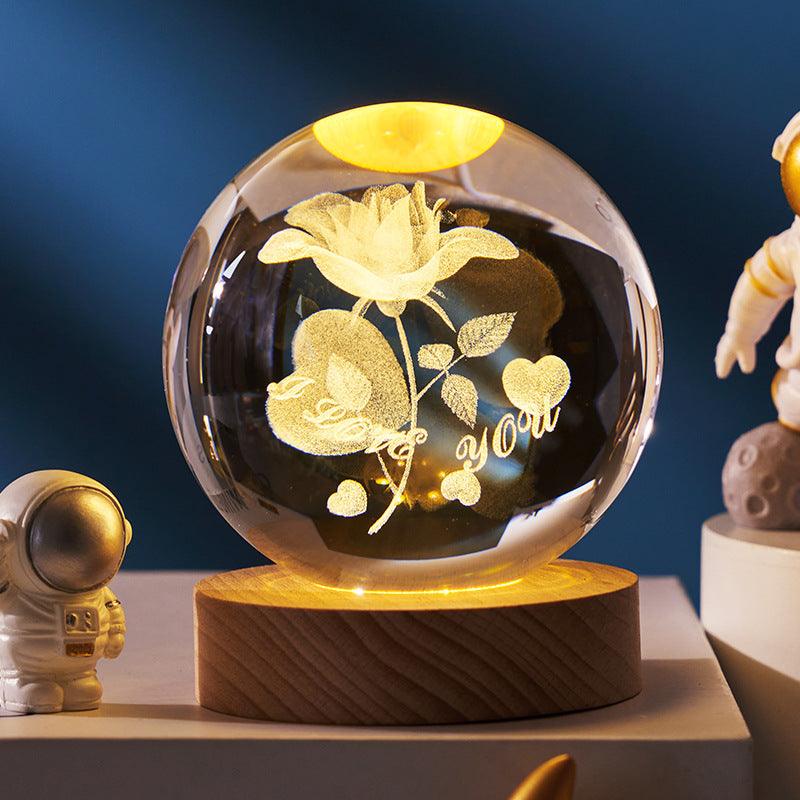 3D inner carved luminous crystal ball creative decoration cosmic whale moon astronaut galaxy birthday gift - ItemBear.com