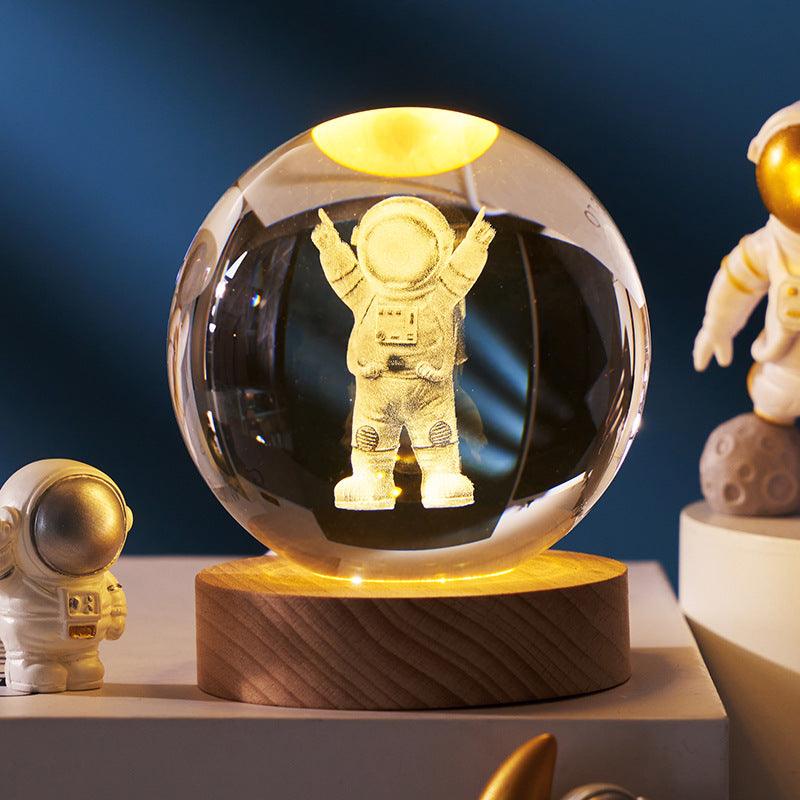 3D inner carved luminous crystal ball creative decoration cosmic whale moon astronaut galaxy birthday gift - ItemBear.com