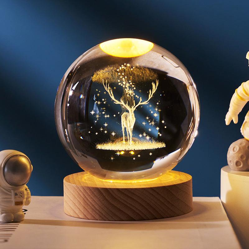 3D inner carved luminous crystal ball creative decoration cosmic whale moon astronaut galaxy birthday gift - ItemBear.com