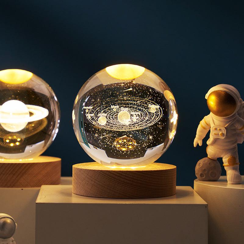 3D inner carved luminous crystal ball creative decoration cosmic whale moon astronaut galaxy birthday gift - ItemBear.com