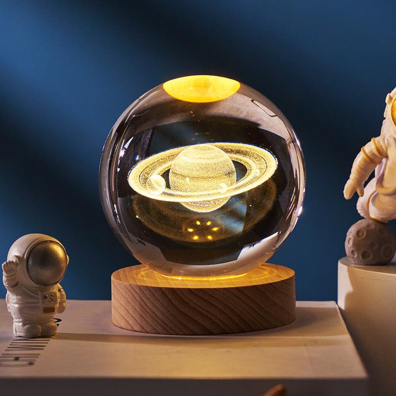 3D inner carved luminous crystal ball creative decoration cosmic whale moon astronaut galaxy birthday gift - ItemBear.com