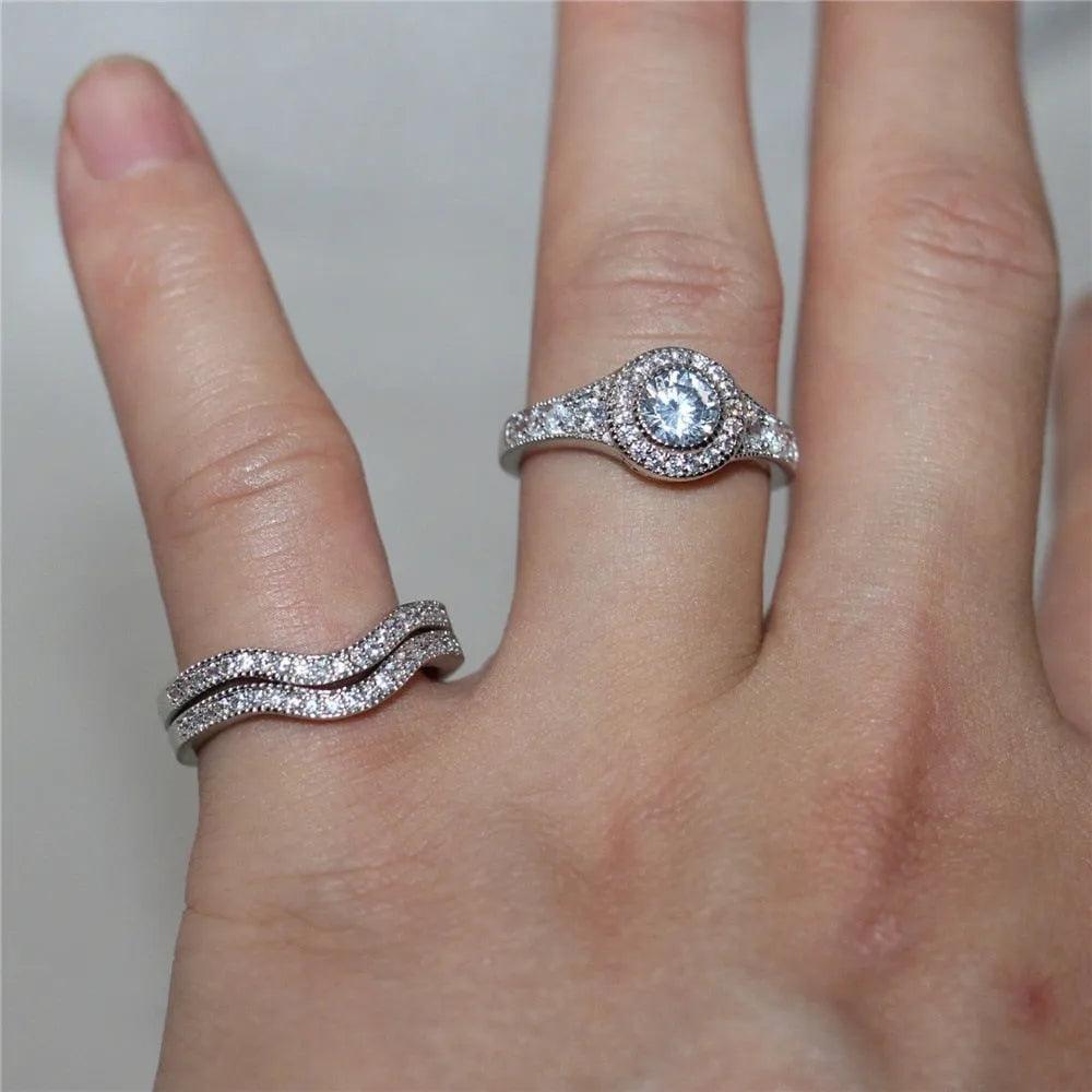 3Pcs/Set 2019 Luxury Round Cut AAA Zircon Crystal Rings For Women 925 Sterling Sliver Wedding Female Rings Set Jewelry - ItemBear.com