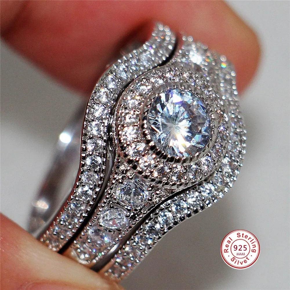 3Pcs/Set 2019 Luxury Round Cut AAA Zircon Crystal Rings For Women 925 Sterling Sliver Wedding Female Rings Set Jewelry - ItemBear.com