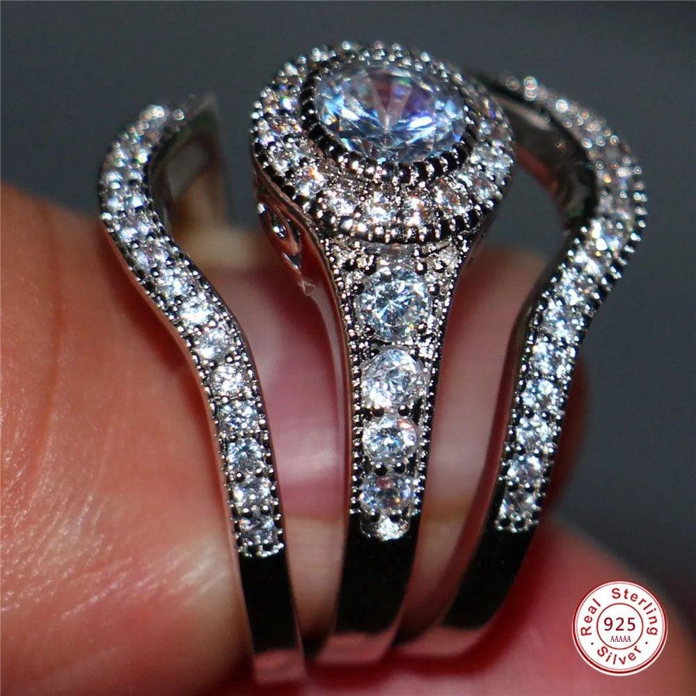 3Pcs/Set 2019 Luxury Round Cut AAA Zircon Crystal Rings For Women 925 Sterling Sliver Wedding Female Rings Set Jewelry - ItemBear.com