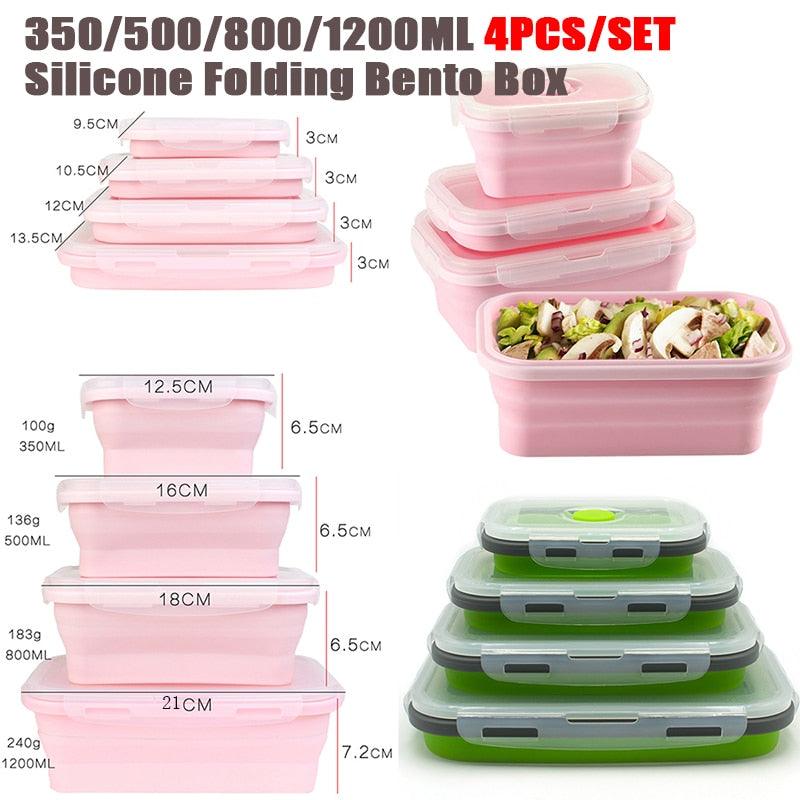 4pcs/set Silicone Rectangle Lunch Box Collapsible Bento Box Folding Food Container Bowl 300/500/800/1200ml for Dinnerware - ItemBear.com