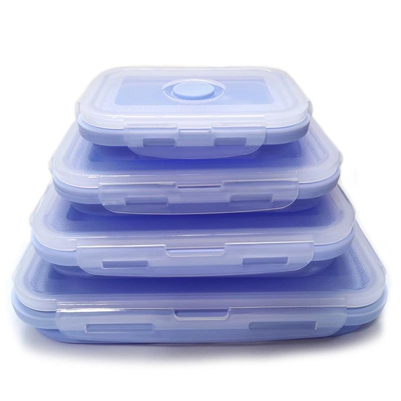 4pcs/set Silicone Rectangle Lunch Box Collapsible Bento Box Folding Food Container Bowl 300/500/800/1200ml for Dinnerware - ItemBear.com