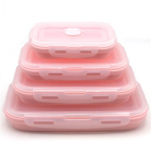 4pcs/set Silicone Rectangle Lunch Box Collapsible Bento Box Folding Food Container Bowl 300/500/800/1200ml for Dinnerware - ItemBear.com