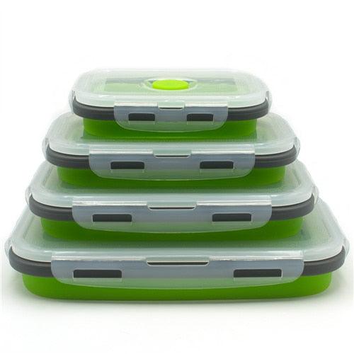 4pcs/set Silicone Rectangle Lunch Box Collapsible Bento Box Folding Food Container Bowl 300/500/800/1200ml for Dinnerware - ItemBear.com